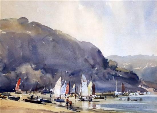 Trevor Chamberlain (1933-) Busy Beach, Salcombe 9 x 12.5in.